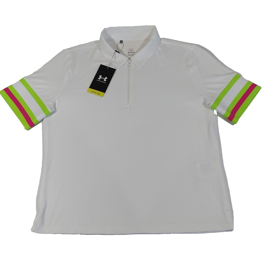 Under Armour Polo Shirt Womens Medium Golf UPF 50+ Anti Odor Performance Neon